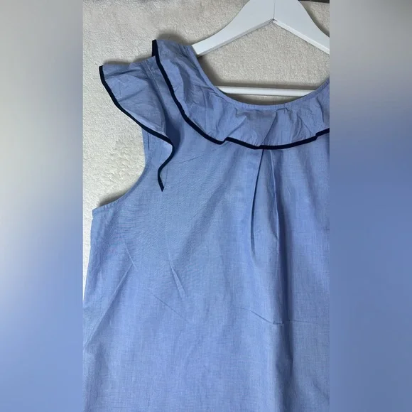 J Crew Womens s14 Ruffle Blouse Cotton Poplin Feminine Nautical Blue 100% cotton - Picture 6 of 13